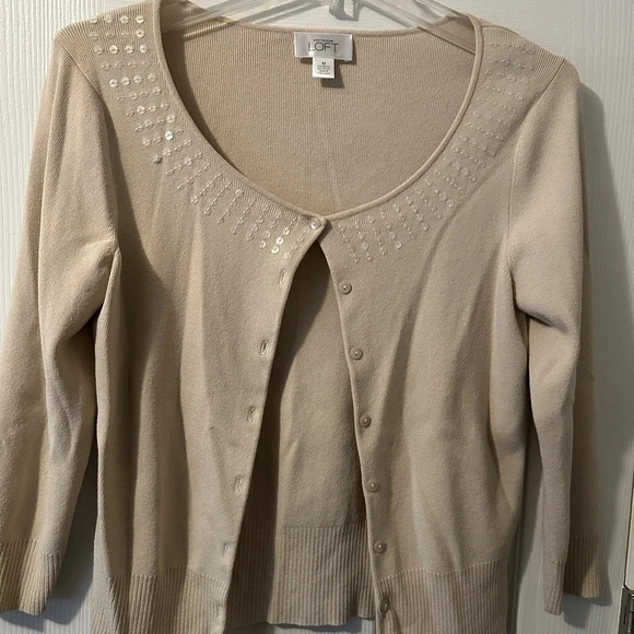 Ann Taylor  loft cardigan medium Iridescent Sequins Around Collar - Picture 5 of 5